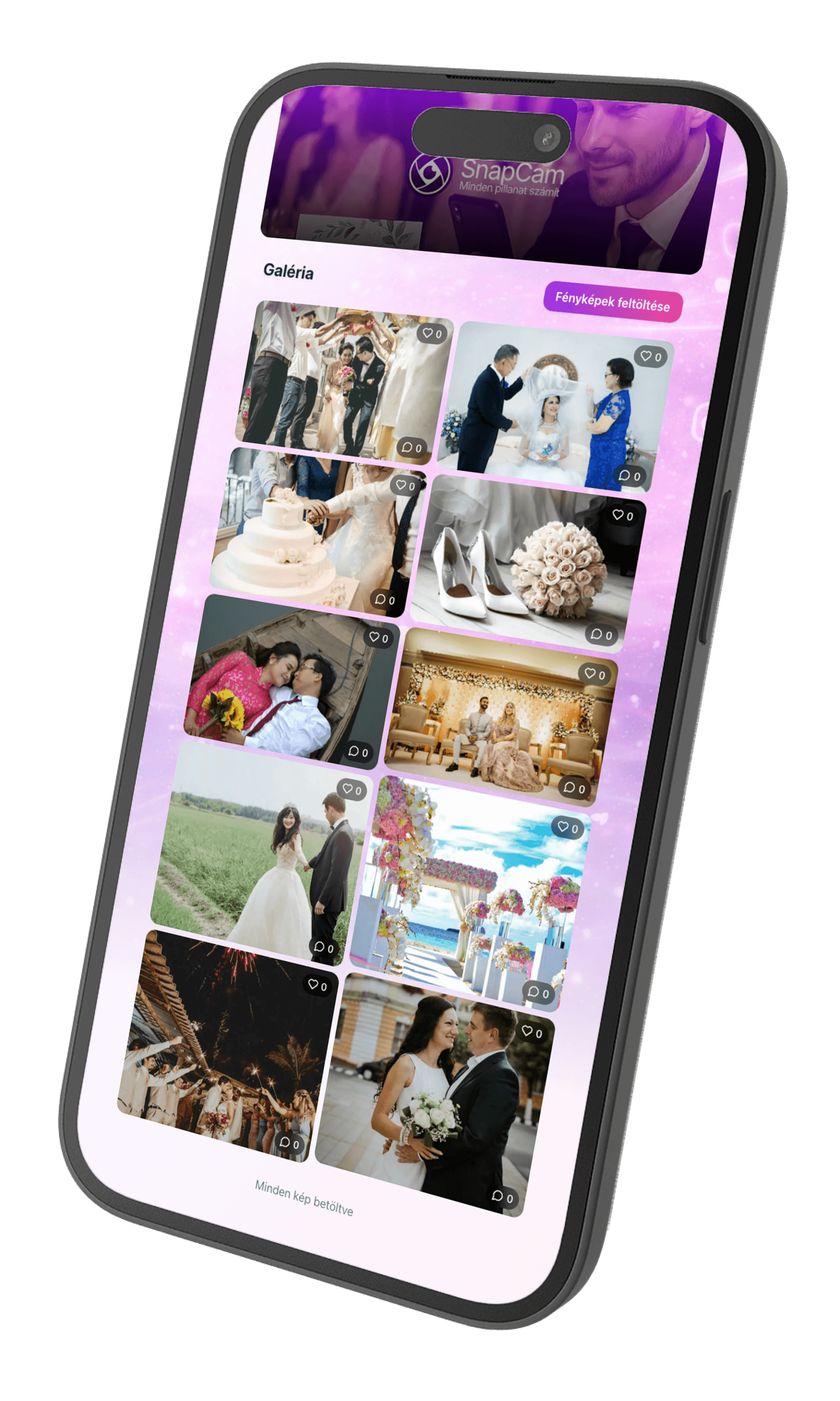 SnapCam alkalmazás galéria nézet mobilnézetben